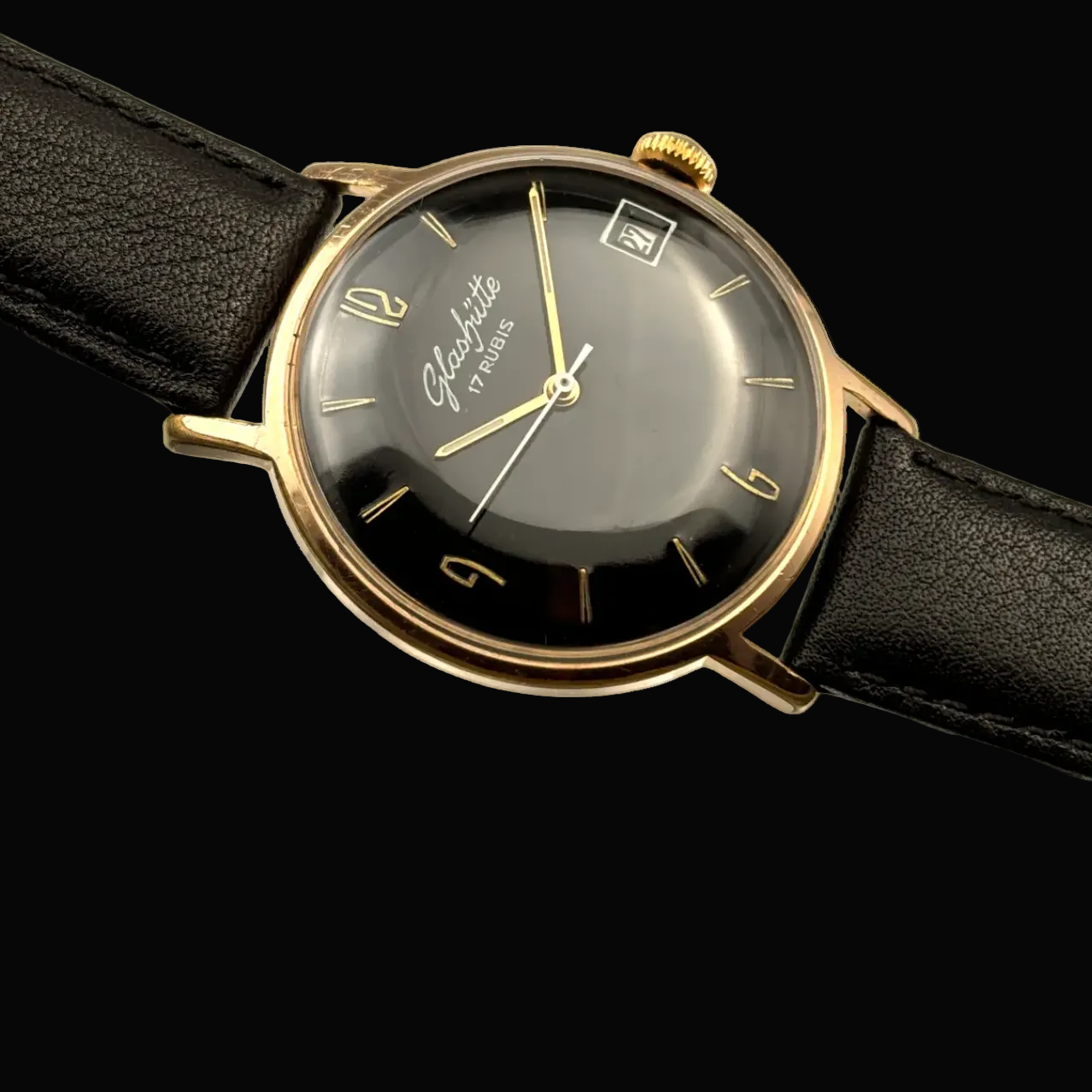 GUB Glashütte - 17 Rubis Herren Gold schwarzes Zifferblatt, Cal. 69.1 tested 